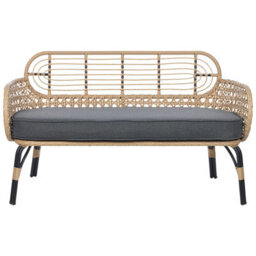 Beliani Garden Bench With Cushion Pratello 122 Cm Pe Rattan Natural - thumbnail 1