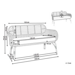 Beliani Garden Bench With Cushion Pratello 122 Cm Pe Rattan Natural - thumbnail 3