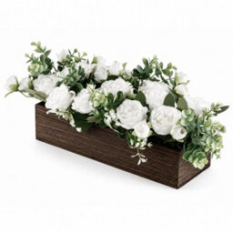 White Artificial Flower Arrangement With Planter Box - thumbnail 1