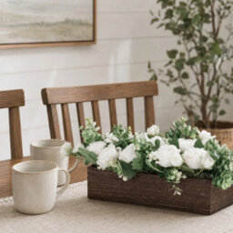 White Artificial Flower Arrangement With Planter Box - thumbnail 3