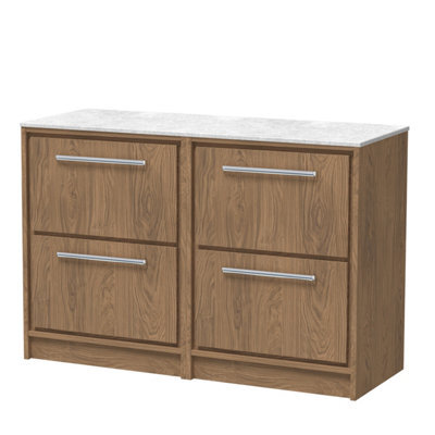 Hudson Reed Lille Floorstanding Four Drawer Contemporary Vanity Unit With Marble Worktop In Antique Oak, 1210 X 460mm - image 1