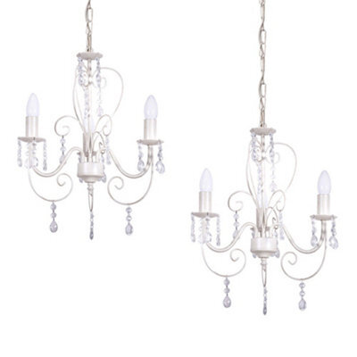 Valuelights Lille Pair Of Three-Way Chandelier Ceiling Lights In Distressed White Cream Finish