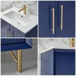 Homestylestore Navy Blue 610mm Bathroom Vanity Unit With Basin And Brushed Brass T Bar Handle - thumbnail 3