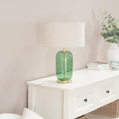 Valuelights Leigh Forest Green Glass And Gold Detail Table Lamp Base - image 1