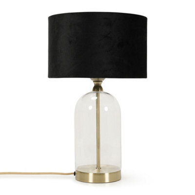 Valuelights Jessy Glass And Gold Metal Bedside Table Lamp With A Black Velvet Lampshade - Bulb Included - image 1
