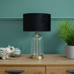 Valuelights Jessy Glass And Gold Metal Bedside Table Lamp With A Black Velvet Lampshade - Bulb Included - thumbnail 4