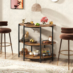 Gainoom Brown Bar Unit For Liquor 3 Tier Corner Bar Table W/wine Glasses Holder - thumbnail 8