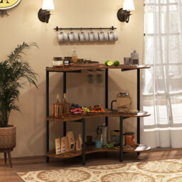 Gainoom Brown Bar Unit For Liquor 3 Tier Corner Bar Table W/wine Glasses Holder - thumbnail 9