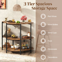Gainoom Brown Bar Unit For Liquor 3 Tier Corner Bar Table W/wine Glasses Holder - thumbnail 4