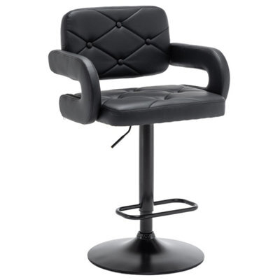 Black Plush Extra Wide Swivel Gas Lift Bar Stool Kitchen Chair - image 1