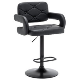 Black Plush Extra Wide Swivel Gas Lift Bar Stool Kitchen Chair - thumbnail 1