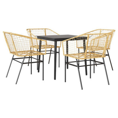 Berkfield Durable 5 Piece Garden Dining Set Brown Poly Rattan Glass - image 1