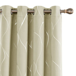 Deconovo Eyelet Blackout Curtains, Silver Wave Line Foil Printed Thermal Curtains For Boys Bedroom, 52 X 54 Inch, Beige, 1 Pair - thumbnail 1