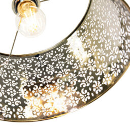 Happy Homewares Moroccan Designed Shiny Gold Metal Pendant Light Shade With Floral Decoration - thumbnail 4