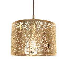 Happy Homewares Moroccan Designed Shiny Gold Metal Pendant Light Shade With Floral Decoration - thumbnail 1
