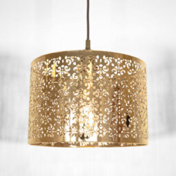 Happy Homewares Moroccan Designed Shiny Gold Metal Pendant Light Shade With Floral Decoration - thumbnail 2