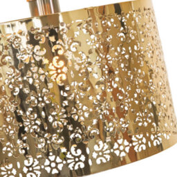 Happy Homewares Moroccan Designed Shiny Gold Metal Pendant Light Shade With Floral Decoration - thumbnail 3