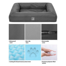 Waterproof Pet Bed With Cooling Gel Memory Foam - Dor Or Cat Temperature Regulated Crate Mattress - Medium, H12.5 X W69 X 92Cm - thumbnail 6