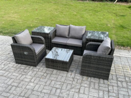 Fimous Wicker Pe Rattan Garden Furniture Set Outdoor Lounge Sofa Set With Love Sofa Square Coffee Table 2 Side Table - thumbnail 2