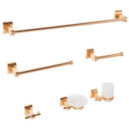 Beliani 6-Piece Bathroom Hardware Set Talara With Towel Bars And Hooks Gold - thumbnail 1