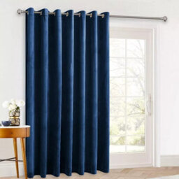 Ameha Navy Velvet Crushed Curtains Blackout Thermal Insulated Ring Top Ready Made Door Curtain Single Panel 66'' X 84'' - thumbnail 2