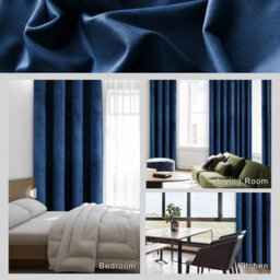 Ameha Navy Velvet Crushed Curtains Blackout Thermal Insulated Ring Top Ready Made Door Curtain Single Panel 66'' X 84'' - thumbnail 5