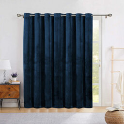 Ameha Navy Velvet Crushed Curtains Blackout Thermal Insulated Ring Top Ready Made Door Curtain Single Panel 66'' X 84'' - thumbnail 4