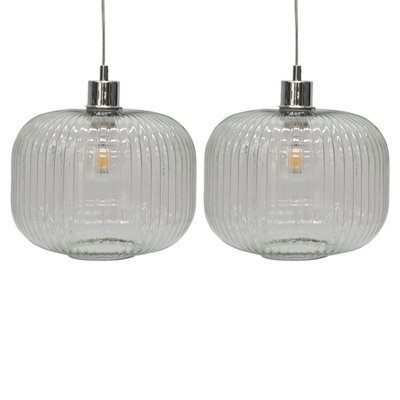 First Choice Lighting Set Of 2 Batley Large - Clear Ribbed Glass Easy Fit Pendant Shades - image 1