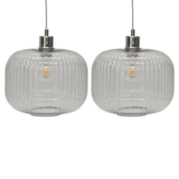 First Choice Lighting Set Of 2 Batley Large - Clear Ribbed Glass Easy Fit Pendant Shades - thumbnail 1