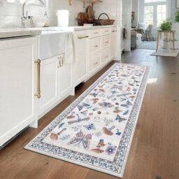 London Boutique 60X180Cm Mushroom Butterfly Runner Rug, Washable Non-Slip Low Pile Carpet For Nursery, Bedroom, Living Room, Beige - thumbnail 2