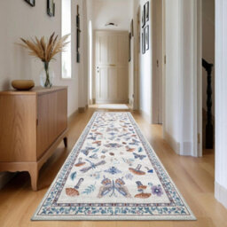 London Boutique 60X180Cm Mushroom Butterfly Runner Rug, Washable Non-Slip Low Pile Carpet For Nursery, Bedroom, Living Room, Beige - thumbnail 3