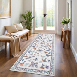 London Boutique 60X180Cm Mushroom Butterfly Runner Rug, Washable Non-Slip Low Pile Carpet For Nursery, Bedroom, Living Room, Beige - thumbnail 5