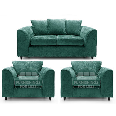 Furnishings For Less UK Monaco Chenille Fabric 3 Piece Sofa Set - 2 1 1 Teal - image 1