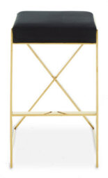 Premier Housewares Interiors By Premier Black Velvet Bar Stool, Gold Finish Frame Bar Chair With Footrest, Modern Design Home Stool For Living Area - thumbnail 1