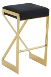Premier Housewares Interiors By Premier Black Velvet Bar Stool, Gold Finish Frame Bar Chair With Footrest, Modern Design Home Stool For Living Area - thumbnail 2