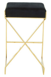 Premier Housewares Interiors By Premier Black Velvet Bar Stool, Gold Finish Frame Bar Chair With Footrest, Modern Design Home Stool For Living Area - thumbnail 4