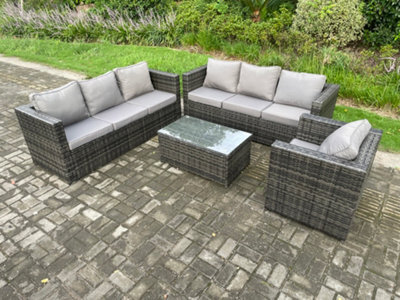 Fimous 7 Seater Rattan Garden Furniture Set Indoor Outdoor Patio Sofa Set With Oblong Coffee Table Armchair Dark Grey Mixed - image 1