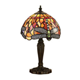 Luminosa Lighting Luminosa Dragonfly 1 Light Table Lamp Dark Bronze, Red, Tiffany Style Glass, E14