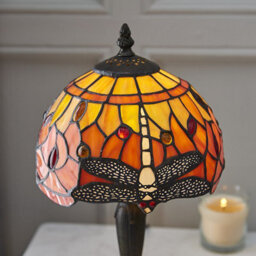 Luminosa Lighting Luminosa Dragonfly 1 Light Table Lamp Dark Bronze, Red, Tiffany Style Glass, E14 - thumbnail 3