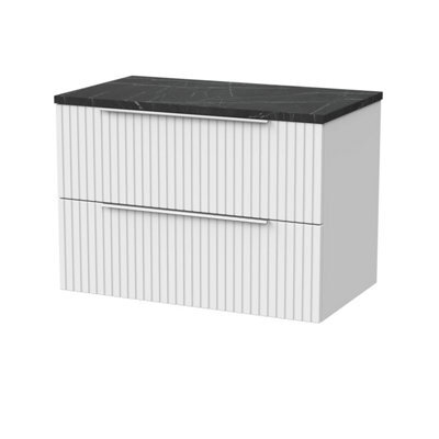 Balterley Callingwood Contemporary Wall Hung 2 Drawer Vanity Unit With Black Pietra Marble Laminate Worktop , 800mm, Matt White - image 1