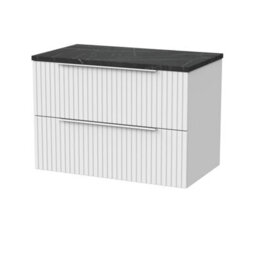 Balterley Callingwood Contemporary Wall Hung 2 Drawer Vanity Unit With Black Pietra Marble Laminate Worktop , 800mm, Matt White - thumbnail 1
