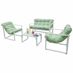 Neo 4 Pc Outdoor Metal Patio Furniture Set With Cushions Glass Coffee Table - thumbnail 2