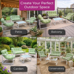 Neo 4 Pc Outdoor Metal Patio Furniture Set With Cushions Glass Coffee Table - thumbnail 5