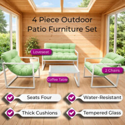 Neo 4 Pc Outdoor Metal Patio Furniture Set With Cushions Glass Coffee Table - thumbnail 3