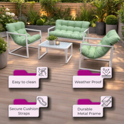 Neo 4 Pc Outdoor Metal Patio Furniture Set With Cushions Glass Coffee Table - thumbnail 4