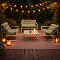 Neo 4 Pc Outdoor Metal Patio Furniture Set With Cushions Glass Coffee Table - thumbnail 7