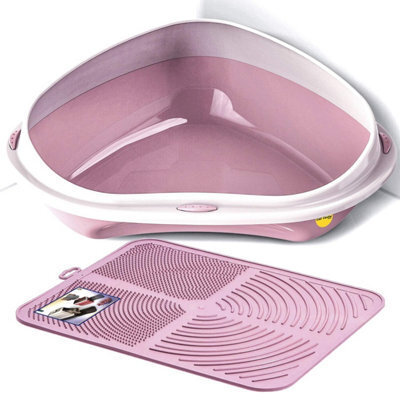 Cat Centre.Direct Cat Centre Large Corner Litter Tray With Nonslip Mat In Pink - image 1