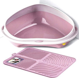Cat Centre.Direct Cat Centre Large Corner Litter Tray With Nonslip Mat In Pink
