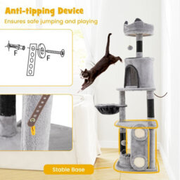 Costway Tall Cat Tree For Indoor Cats Multi-Level Large Cat Tower W/ Condo-Gray - thumbnail 8