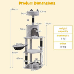 Costway Tall Cat Tree For Indoor Cats Multi-Level Large Cat Tower W/ Condo-Gray - thumbnail 2